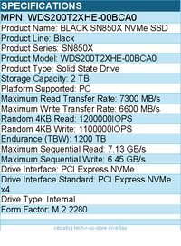 WD WDS200T2XHE-00BCA0 Black SN850X 2 TB Solid State Drive - M.2 2280 Internal
