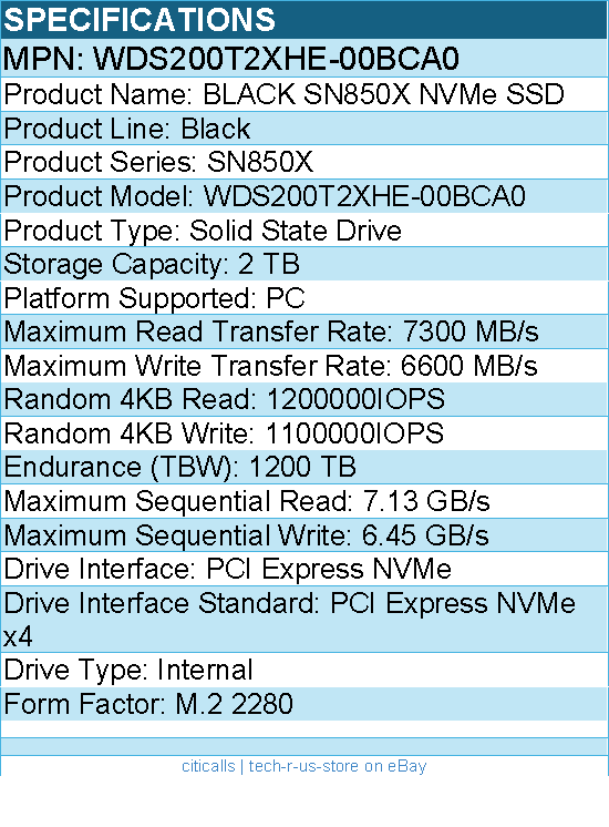 WD WDS200T2XHE-00BCA0 Black SN850X 2 TB Solid State Drive - M.2 2280 Internal