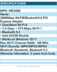 Cudy WE3000 3000Mbps Wi-Fi6 Bluetooth5.0 PCI Express Adapter Retail
