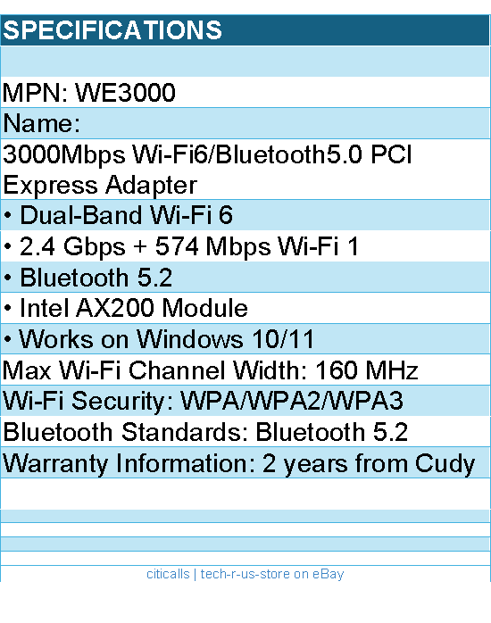 Cudy WE3000 3000Mbps Wi-Fi6 Bluetooth5.0 PCI Express Adapter Retail