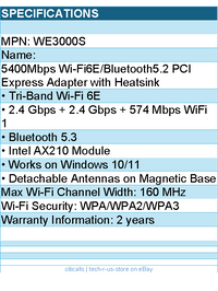 Cudy WE3000S 5400Mbps Wi-Fi6E Bluetooth5.2 PCIE Adapter w Heatsink Retail