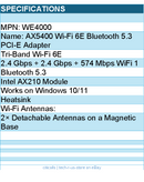 Cudy WE4000 5400Mbps Wi-Fi6E Bluetooth5.2 PCIE Adapter w Heatsink Retail