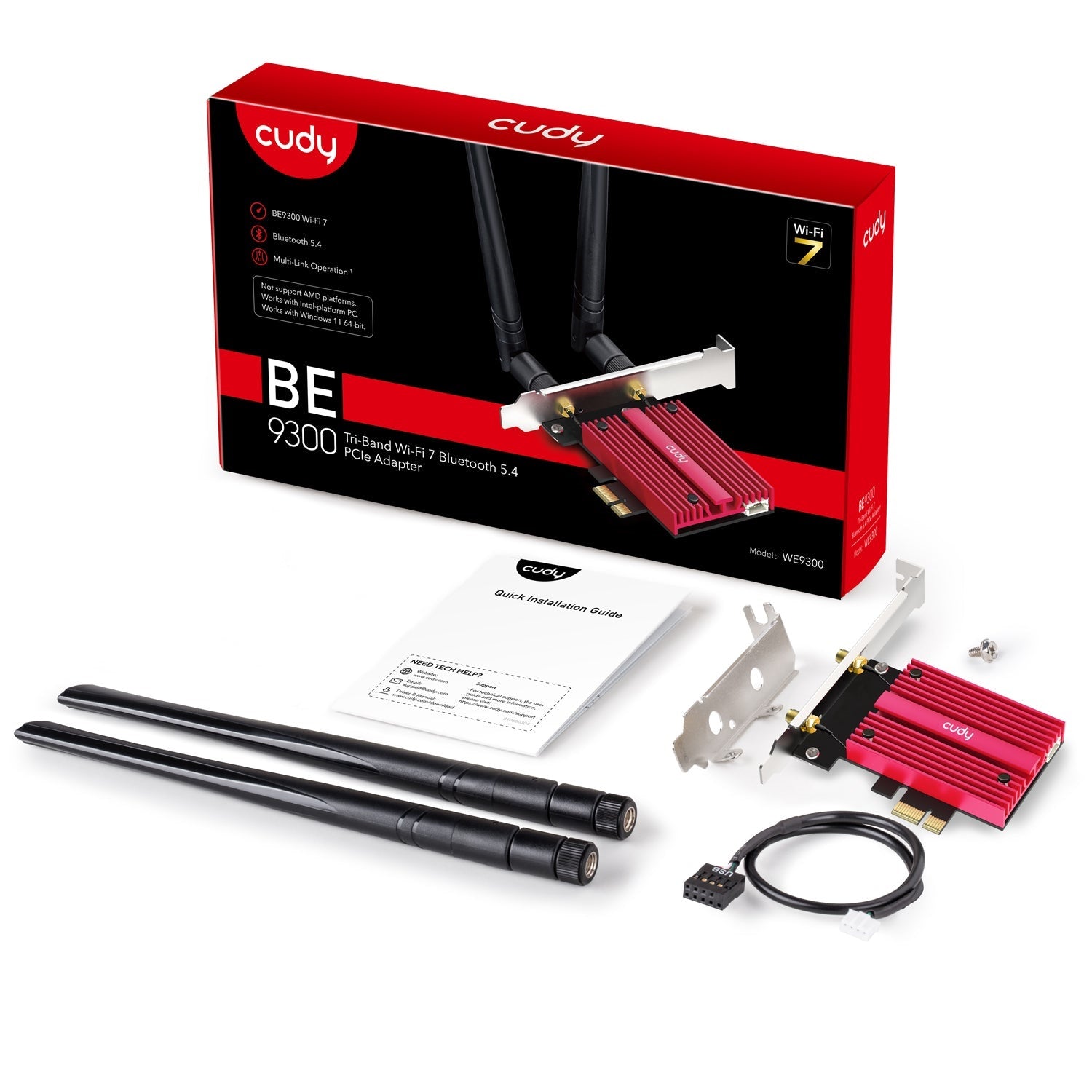 Cudy WE9300 BE9300 Wi-Fi 7 Bluetooth 5.4 PCI Express Adapter w Heatsink RTL