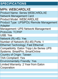 Eaton Tripp Lite Series WEBCARDLXE Network Management Card for Select UPS System