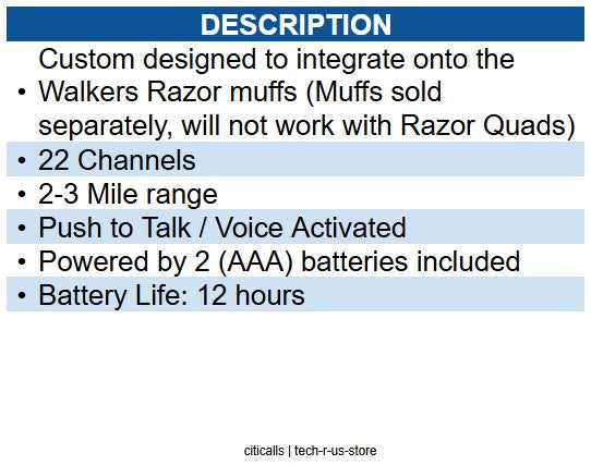 Walkers Game Ear WGE-GWP-RZRWT RAZOR WALKIE TALKIE ATTACHMENT