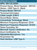 Dell WH125-DWW Wired Headset - WH125 - Stereo - USB Type A - Black