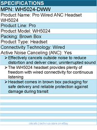 Dell WH5024-DWW Pro Wired ANC Headset WH5024 - Active Noise Canceling (ANC)