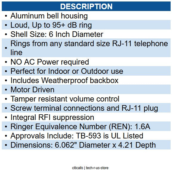 Wheelock WHTB-593 Wheelock Loud Bell