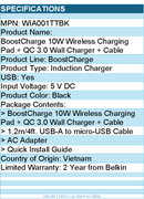 Belkin WIA001TTBK BoostCharge 10W Wireless Charging Pad + QC 3.0 Wall Charger