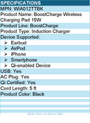 Belkin WIA012TTBK 15W Qi Wireless Charging Pad for Smartphones - USB-C Cable