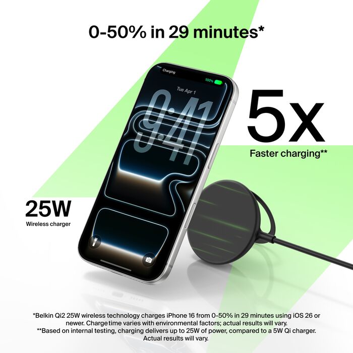 Belkin WIA014TTBK UltraCharge Magnetic Charger with Qi2 25W - Black