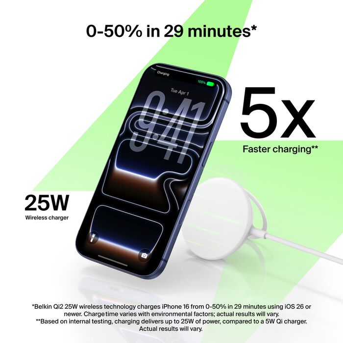 Belkin WIA014TTWH UltraCharge Magnetic Charger with Qi2 25W - Induction Charger