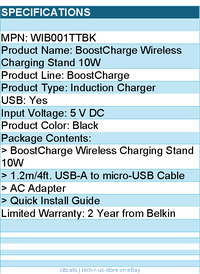 Belkin WIB001ttBK BoostCharge Wireless Charging Stand 10W - 5 V DC Input