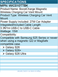 Belkin WIC010TTBK BoostCharge Magnetic Wireless Charging Car Vent Mount