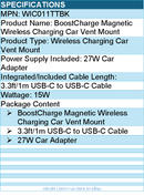 Belkin WIC011TTBK BoostCharge Magnetic Wireless Charging Car Vent Mount