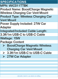 Belkin WIC011TTBK BoostCharge Magnetic Wireless Charging Car Vent Mount