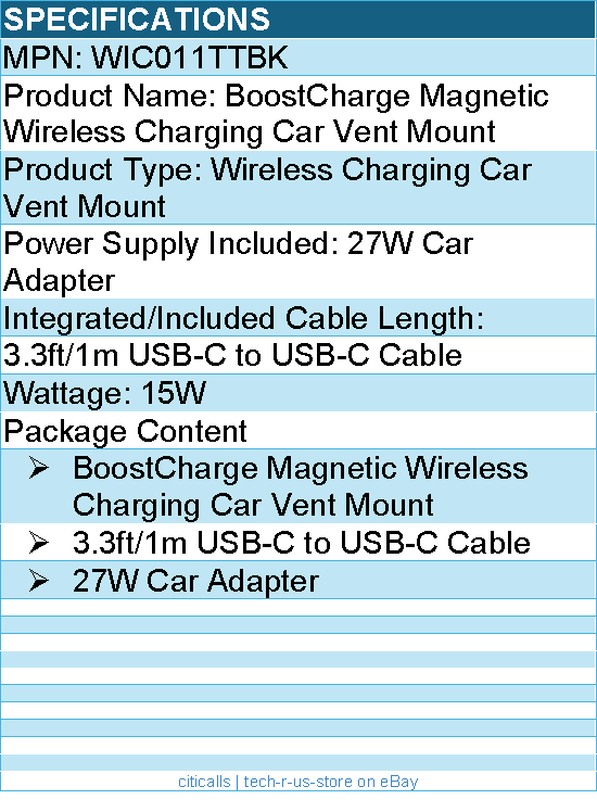 Belkin WIC011TTBK BoostCharge Magnetic Wireless Charging Car Vent Mount