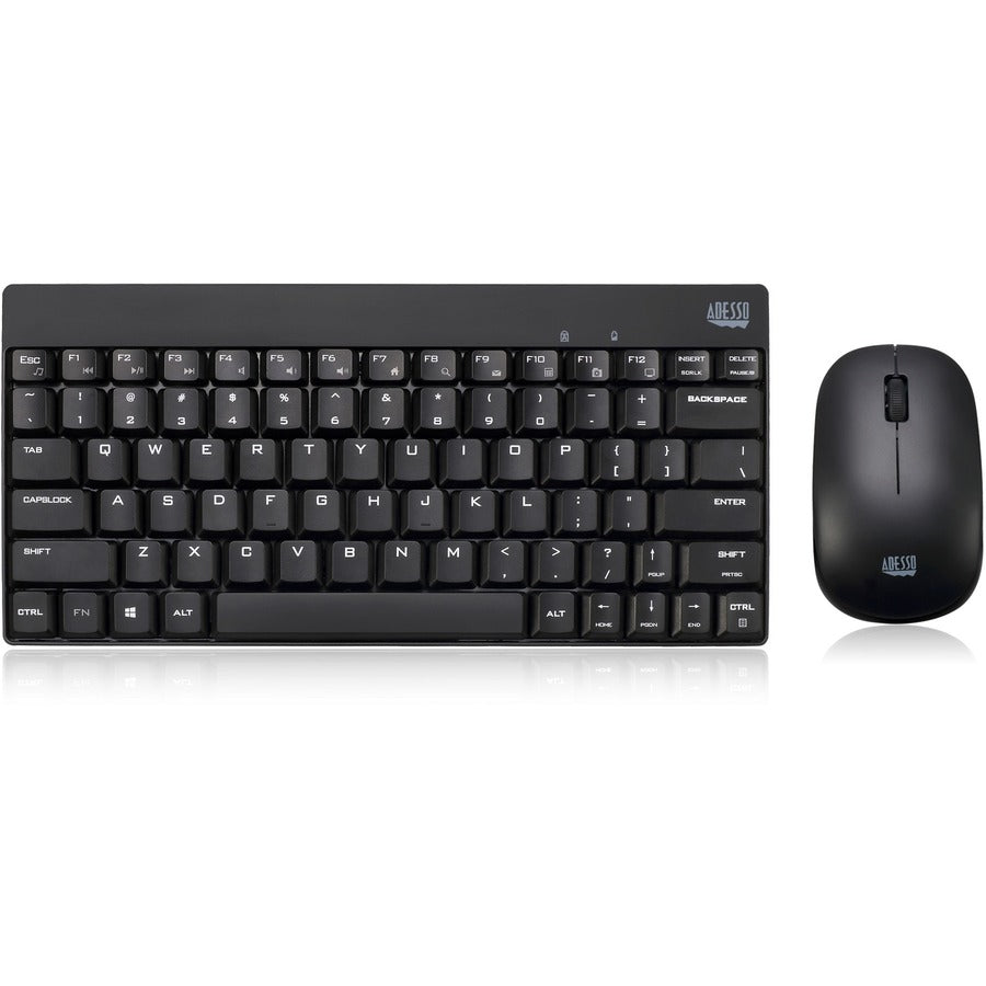 Adesso WKB-1100CB - Wireless Spill Resistant Mini Keyboard & Mouse Combo - Black