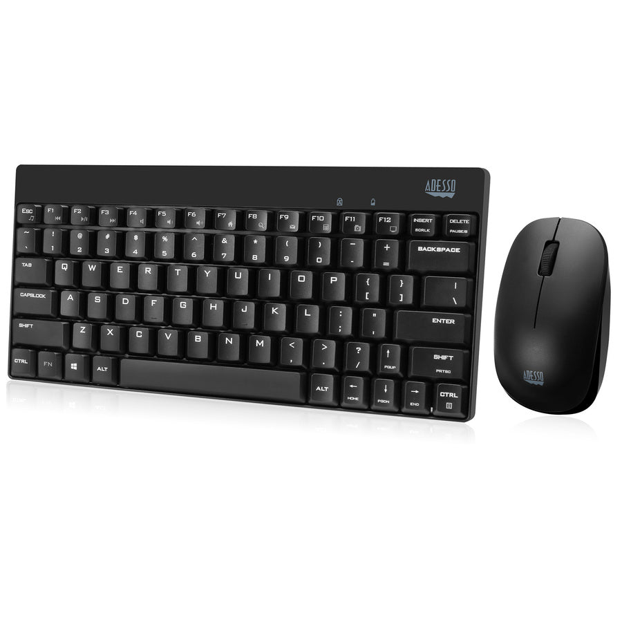 Adesso WKB-1100CB - Wireless Spill Resistant Mini Keyboard & Mouse Combo - Black