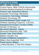 Adesso WKB-1320CB Antimicrobial Wireless Desktop Keyboard and Mouse