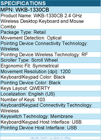 Adesso WKB-1330CB 2.4 GHz Wireless Desktop Keyboard and Mouse Combo - Black