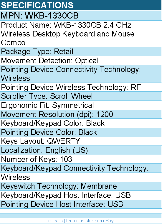 Adesso WKB-1330CB 2.4 GHz Wireless Desktop Keyboard and Mouse Combo - Black