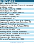 Adesso WKB-1500GB Wireless Ergonomic Keyboard and Laser Mouse - Black