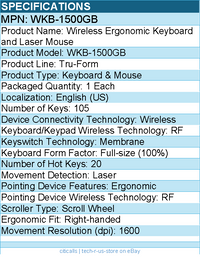 Adesso WKB-1500GB Wireless Ergonomic Keyboard and Laser Mouse - Black