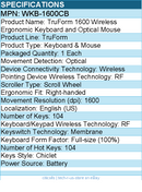 Adesso WKB-1600CB TruForm 1600 Wireless Ergonomic Keyboard and Optical Mouse