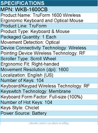 Adesso WKB-1600CB TruForm 1600 Wireless Ergonomic Keyboard and Optical Mouse