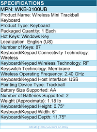 Adesso WKB-3100UB Wireless Keyboard - USB - 87 Keys - Black
