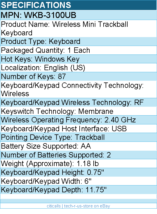 Adesso WKB-3100UB Wireless Keyboard - USB - 87 Keys - Black