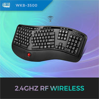 Adesso WKB-3500UB 2.4 GHz Wireless Ergonomic Trackball Keyboard