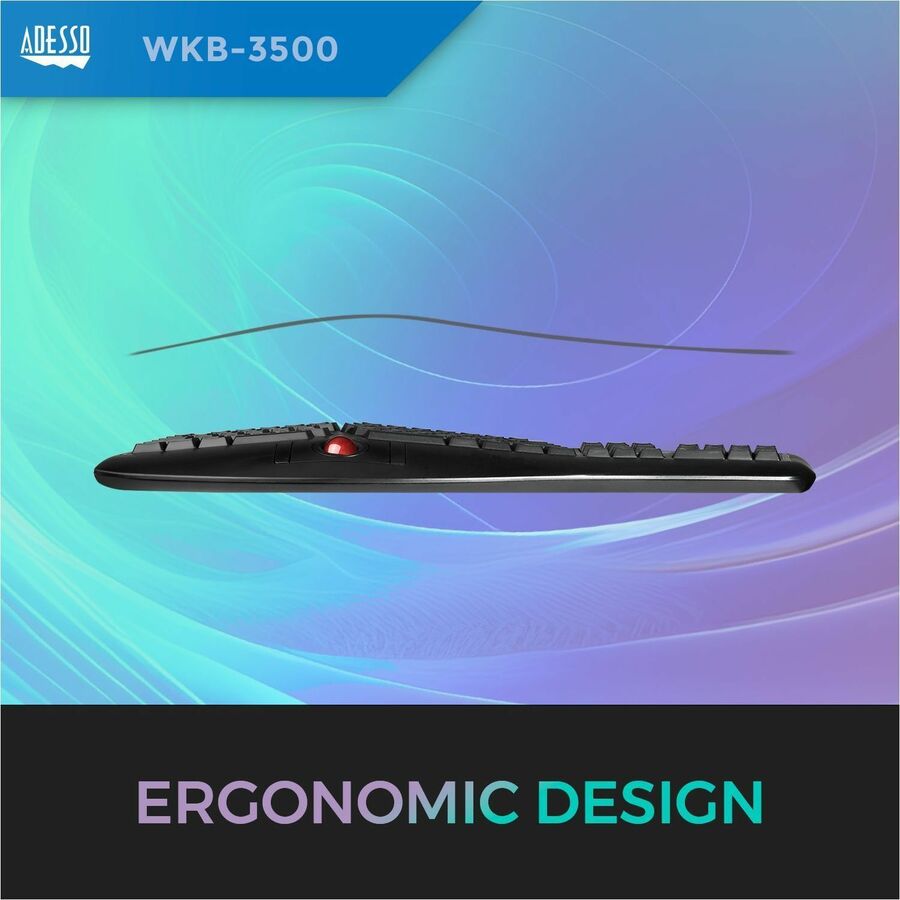Adesso WKB-3500UB 2.4 GHz Wireless Ergonomic Trackball Keyboard