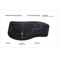 Adesso WKB-3500UB 2.4 GHz Wireless Ergonomic Trackball Keyboard