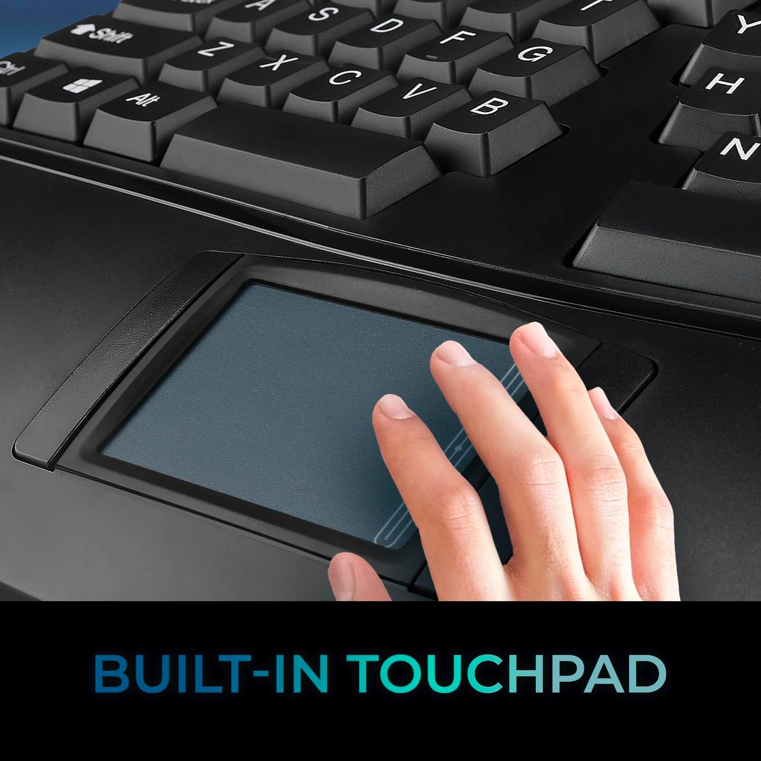 Adesso WKB-4500UB 2.4GHz Wireless Ergonomic Touchpad Keyboard - Full-size