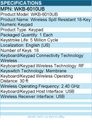 Adesso WKB-6010UB Wireless Spill Resistant 18-Key Numeric Keypad - 18 Key(s)