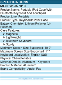 Adesso WKB-7010 Bluetooth Keyboard for iPad Pro 11 inch, 1st, 2nd, 3rd, 4th