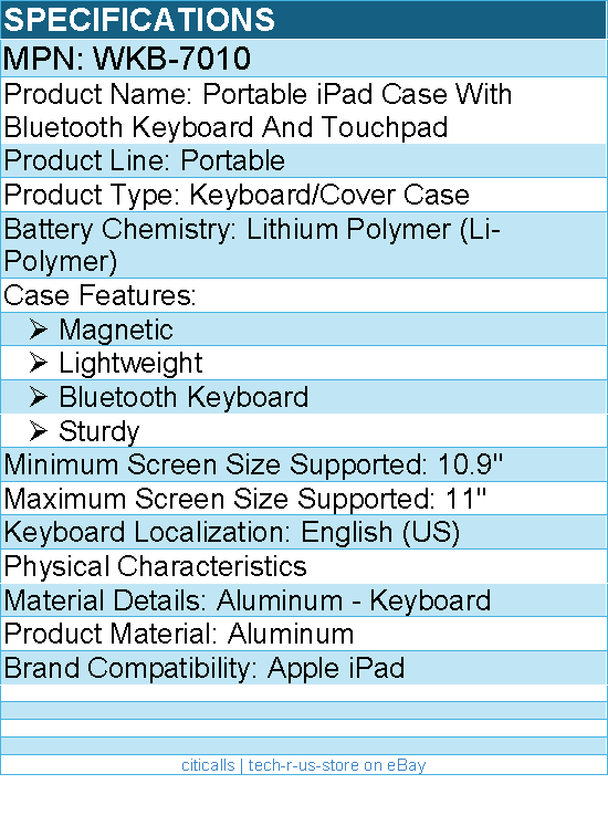 Adesso WKB-7010 Bluetooth Keyboard for iPad Pro 11 inch, 1st, 2nd, 3rd, 4th