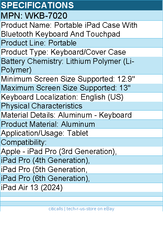 Adesso WKB-7020 Bluetooth Keyboard for iPad Pro 12.9 inch M1, M2, M3