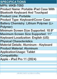 Adesso WKB-7050 Bluetooth Keyboard for iPad Pro 11 inch and iPad Pro 10.9 inch
