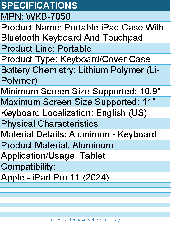 Adesso WKB-7050 Bluetooth Keyboard for iPad Pro 11 inch and iPad Pro 10.9 inch