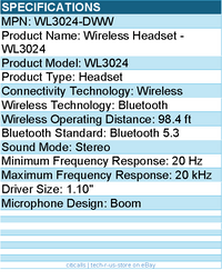 Dell WL3024-DWW Wireless Headset - WL3024 - Bluetooth - Ear-cup - Black