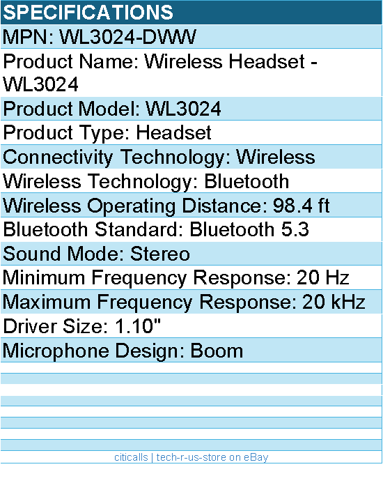 Dell WL3024-DWW Wireless Headset - WL3024 - Bluetooth - Ear-cup - Black