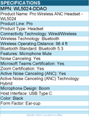 Dell WL5024-DDAO Pro Wireless ANC Headset - WL5024 - Wired/Wireless - Bluetooth
