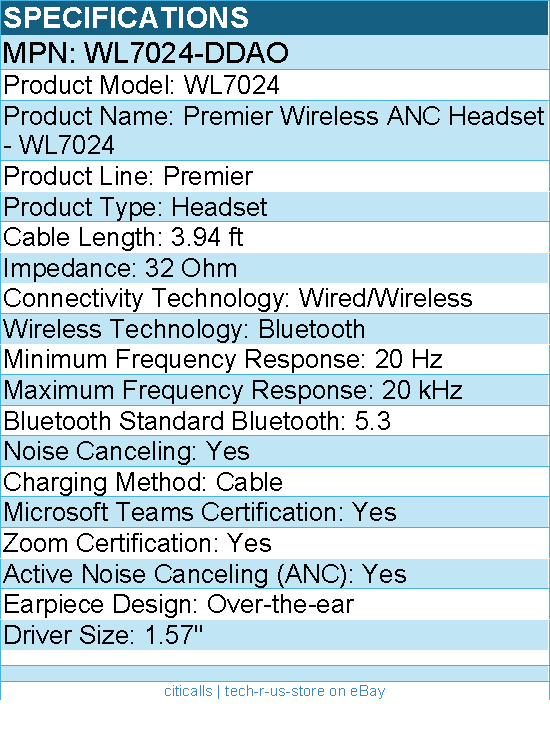 Dell WL7024-DDAO Premier Wireless ANC Headset - WL7024 - Over-the-ear