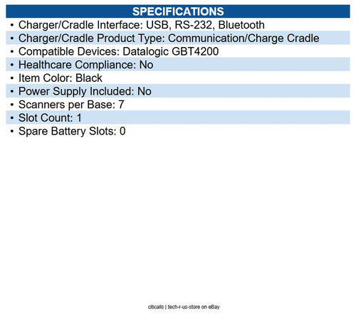 Datalogic WLC4190-BK-BT Gryphon 4X00 Charging Base BT Black