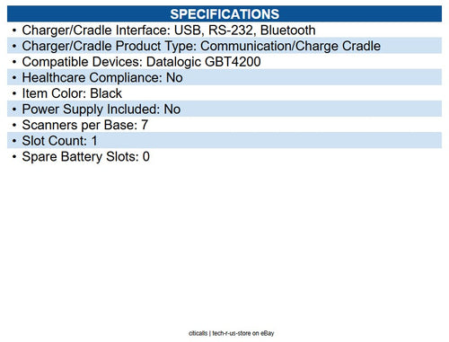 Datalogic WLC4190-BK-BT-SCO Wireless Charging Base Station, BT, USB/RS-232/Wedge