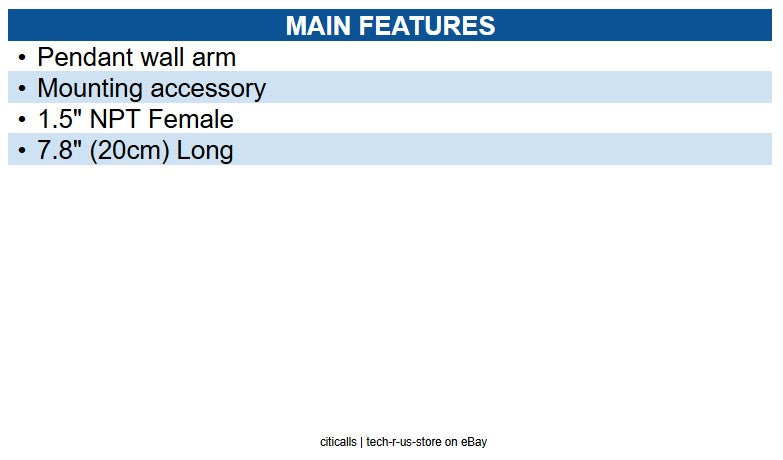 Pelco WLMT-1021 Pendant Wall Arm, 1.5" NPT Female, 20cm (7.8") Lon