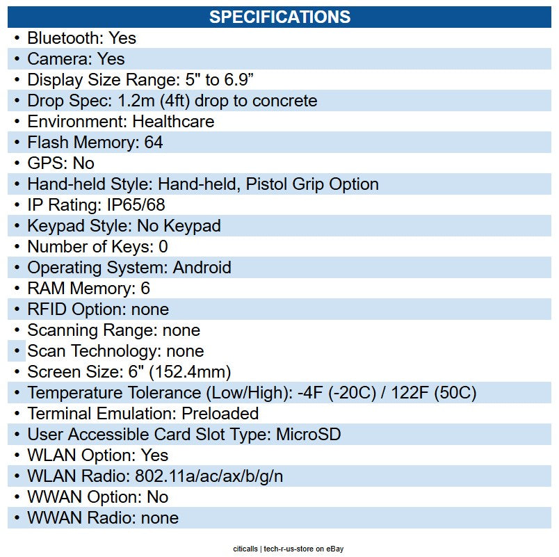 Zebra WLMT0-H20B6DCJ1-NA HC20 Healthcare Mobile Computer (No Scan Engine) WLAN